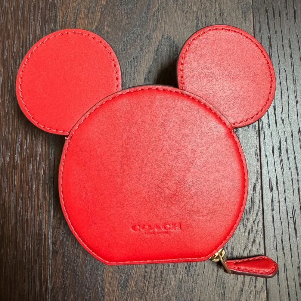 COACH X Disney Mickey Mouse Ears Leather Limited Edition Coin Purse (Red) - Picture 2 of 9